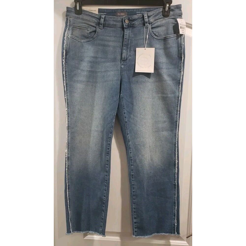DL1961 Mara Straight High Rise Instasculpt Ankle-Dark Riviera Frayed Size18W NWT